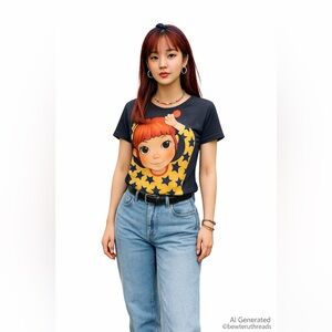 Indie Sleaze Graphic Tee Star Girl Print Y2K Baby Tee M